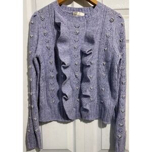 NWT Industry Republic Clothing Wool Blend Sweater L beaded lavender $88 cropped